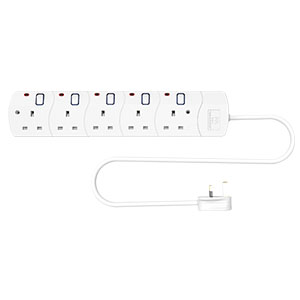 RR 13A 5 Gang 3M Universal Extension Socket with Neon EB5NSU1B